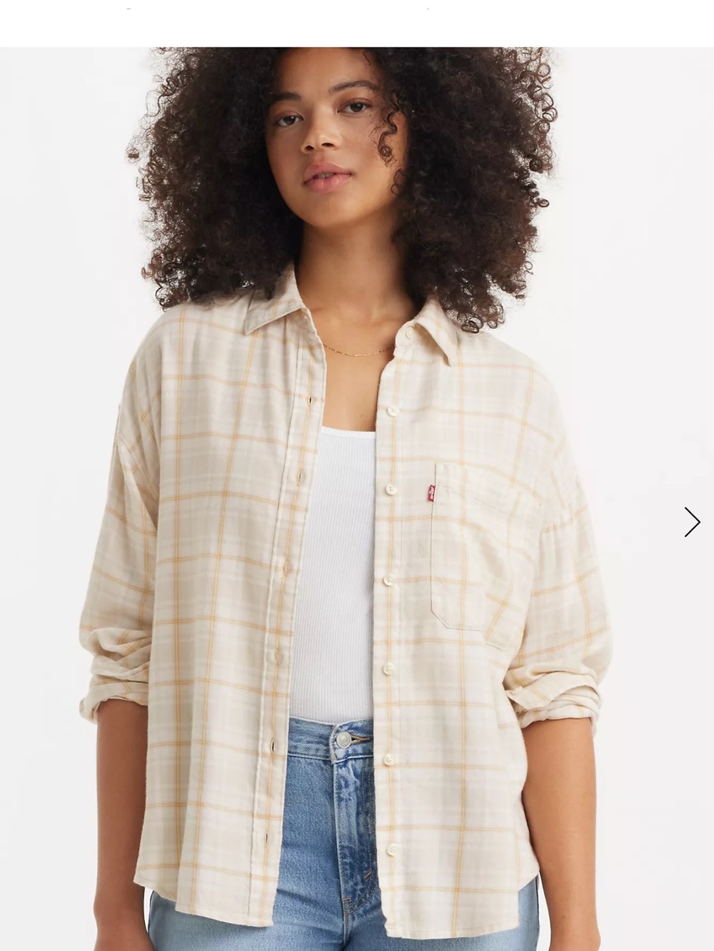 Levi's Women's Cream and Light Tan Plaid Button-Down Shirt